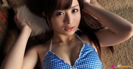 Hot Hikari Yamaguchi poses in blue swim suit in beautiful scene