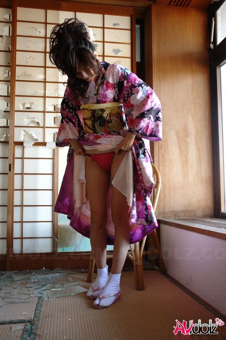 Amazing Asian teen Chiaki toying her hairy pussy with a dildo in a solo