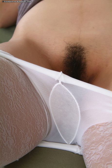 Stunning asian young Kuki in hot pantyhose reveals tiny tits and hairy beaver